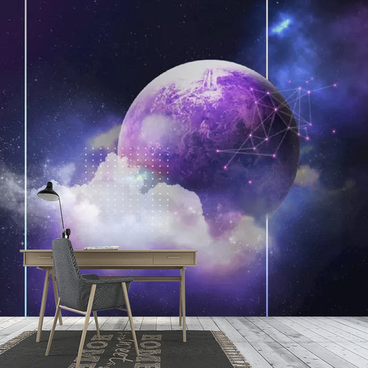 Full Photography Simple Wall Mural for Home Decoration with Planet Design in Purple Clearhalo 'Wall Decor' 'Wall Mural' 1048772