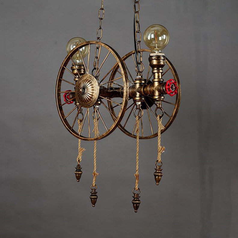 Wheel Design Metal Island Lamp Vintage Stylish 2 Heads Restaurant Island Pendant Lighting in Brass Clearhalo 'Ceiling Lights' 'Island Lights' Lighting' 104885