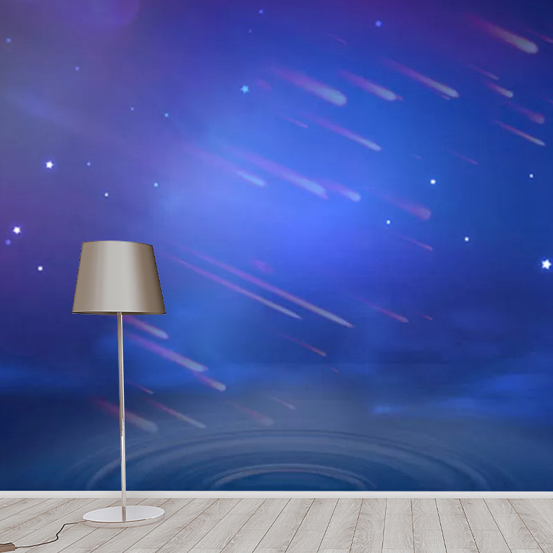 Whole Photo Meteor Shower Mural Wallpaper for Accent Wall in Purple and Blue, Custom Size Available Blue-Purple Clearhalo 'Wall Decor' 'Wall Mural' 1048861