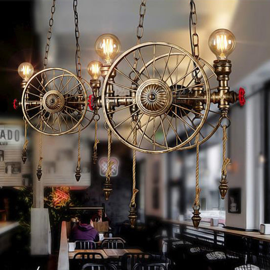 Wheel Design Metal Island Lamp Vintage Stylish 2 Heads Restaurant Island Pendant Lighting in Brass Clearhalo 'Ceiling Lights' 'Island Lights' Lighting' 104886