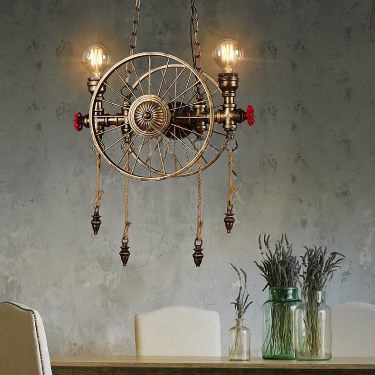 Wheel Design Metal Island Lamp Vintage Stylish 2 Heads Restaurant Island Pendant Lighting in Brass Clearhalo 'Ceiling Lights' 'Island Lights' Lighting' 104887