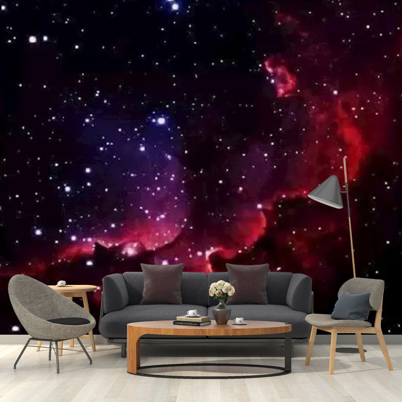 Black and Red Nebula Mural Wallpaper Stain-Resistant Wall Art for Bedroom Decoration Red Clearhalo 'Wall Decor' 'Wall Mural' 1048913