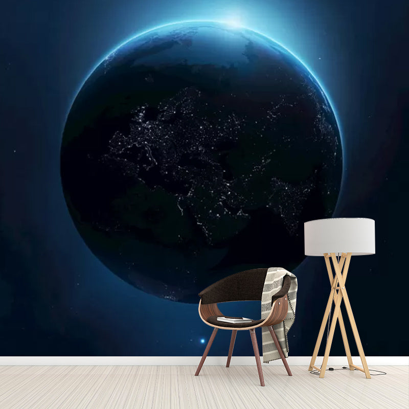 Big Planet Wall Mural Decal for Home Decoration Outer Space Wall Art in Blue, Stain-Resistant Clearhalo 'Wall Decor' 'Wall Mural' 1049078