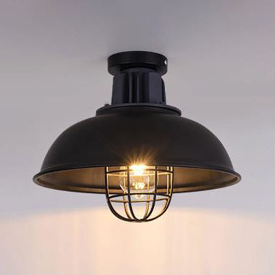 Wire Cage Metal Ceiling Fixture Vintage Stylish 1 Bulb Foyer Semi Flush Mount Light with Bowl Shade in Black Black Clearhalo 'Ceiling Lights' 'Close To Ceiling Lights' 'Close to ceiling' Lighting' 105445