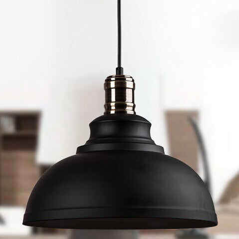 12"/14"/16" Dia 1 Light Ceiling Fixture Industrial Style Bowl Shade Metallic Pendant Ceiling Light in Black/White Inner Black Clearhalo 'Art Deco Pendants' 'Black' 'Cast Iron' 'Ceiling Lights' 'Ceramic' 'Crystal' 'Industrial Pendants' 'Industrial' 'Metal' 'Middle Century Pendants' 'Pendant Lights' 'Pendants' 'Rustic Pendants' 'Tiffany' Lighting' 105627