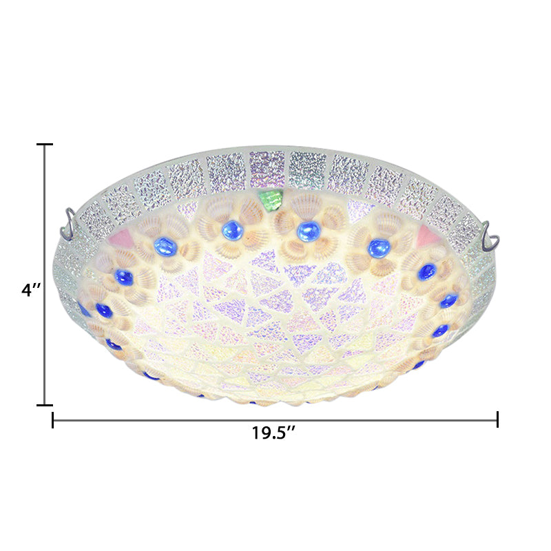 Bedroom Ceiling Lights Tiffany, Mosaic Bowl Flushmount Lighting with Flower and Blue Jewel Decoration Clearhalo 'Ceiling Lights' 'Close To Ceiling Lights' 'Close to ceiling' 'Flush mount' Lighting' 105644