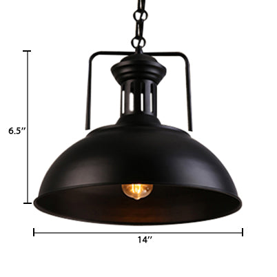 13"/14"/16" Dia Bowl Metal Pendant Lighting Retro Stylish 1 Bulb Dining Room Hanging Ceiling Light in Black/White Inner/White Clearhalo 'Art Deco Pendants' 'Black' 'Cast Iron' 'Ceiling Lights' 'Ceramic' 'Crystal' 'Industrial Pendants' 'Industrial' 'Metal' 'Middle Century Pendants' 'Pendant Lights' 'Pendants' 'Rustic Pendants' 'Tiffany' Lighting' 105649