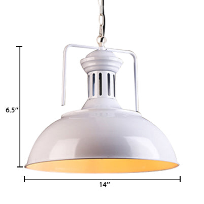 13"/14"/16" Dia Bowl Metal Pendant Lighting Retro Stylish 1 Bulb Dining Room Hanging Ceiling Light in Black/White Inner/White Clearhalo 'Art Deco Pendants' 'Black' 'Cast Iron' 'Ceiling Lights' 'Ceramic' 'Crystal' 'Industrial Pendants' 'Industrial' 'Metal' 'Middle Century Pendants' 'Pendant Lights' 'Pendants' 'Rustic Pendants' 'Tiffany' Lighting' 105652