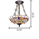 LED Bedroom Ceiling Light, 3 Lights Hollow-out Semi Flush Light in Aged Brass with Rod and Art Glass Shade Tiffany Style Clearhalo 'Ceiling Lights' 'Close To Ceiling Lights' 'Close to ceiling' 'Semi-flushmount' 'Tiffany close to ceiling' 'Tiffany' Lighting' 105675