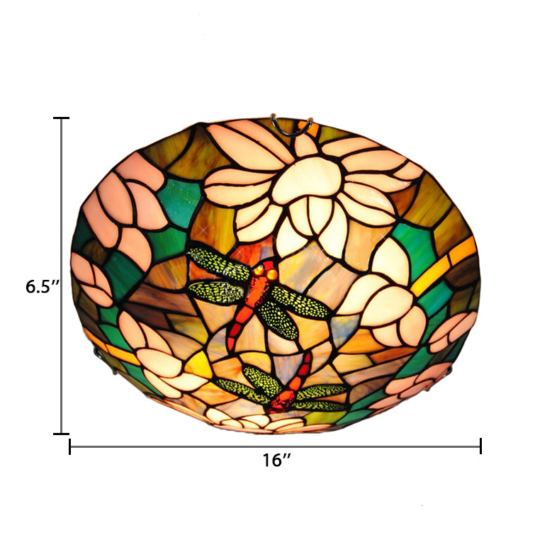 Tiffany Ceiling Lights Dragonfly, Flush Mount Light Fixture with Stained Glass Shade for Living Room Clearhalo 'Ceiling Lights' 'Close To Ceiling Lights' 'Close to ceiling' 'Flush mount' Lighting' 105722