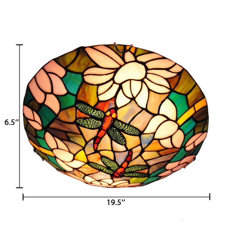 Tiffany Ceiling Lights Dragonfly, Flush Mount Light Fixture with Stained Glass Shade for Living Room Clearhalo 'Ceiling Lights' 'Close To Ceiling Lights' 'Close to ceiling' 'Flush mount' Lighting' 105723