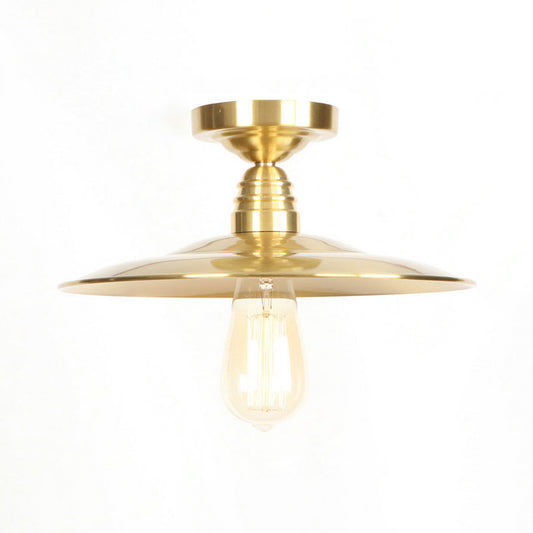 Gold Saucer Flush Mount Ceiling Light Single Head Industrial Metal Ceiling Fixture for Living Room Brass 10" Clearhalo 'Ceiling Lights' 'Close To Ceiling Lights' 'Close to ceiling' 'Flush mount' 'Industrial Flush Mount' Lighting' 105944