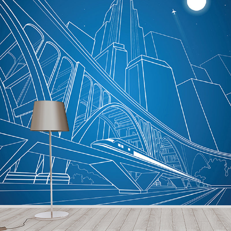 Stain-Resistant Sketch of City Mural Non-Woven Fabric Nordic Wall Covering for Meeting Room Decor Clearhalo 'Wall Decor' 'Wall Mural' 1061208