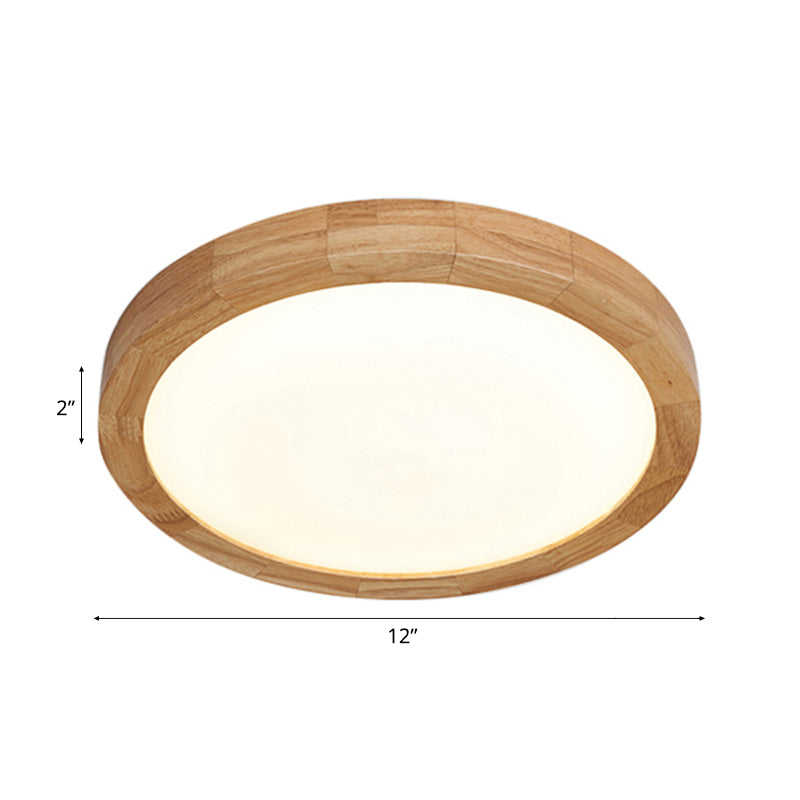 12"/16" Dia Contemporary Round Wood Flush Light Fixture Single Light Ceiling Lamp for Bedroom in Warm/White Light Clearhalo 'Ceiling Lights' 'Close To Ceiling Lights' 'Close to ceiling' 'Flush mount' Lighting' 106129