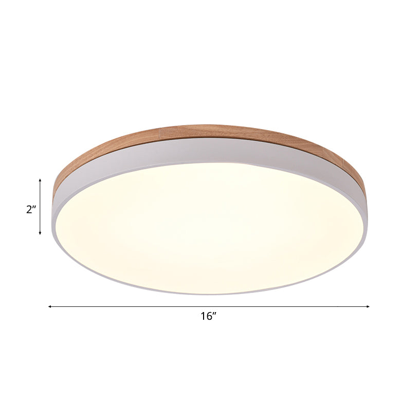 12"/16.5"/20.5" Wide White Round Flush Mount Lighting Modern Single Light Wooden LED Ceiling Lamp for Living Room Clearhalo 'Ceiling Lights' 'Close To Ceiling Lights' 'Close to ceiling' 'Flush mount' Lighting' 106135