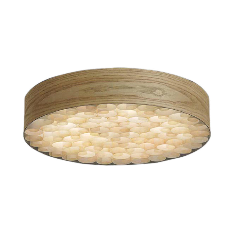 Contemporary Chinese Single Light Ceiling Lamp with Wood Shade Beige Round Flush Mount Light Fixture for Living Room Clearhalo 'Ceiling Lights' 'Close To Ceiling Lights' 'Close to ceiling' 'Flush mount' Lighting' 106143