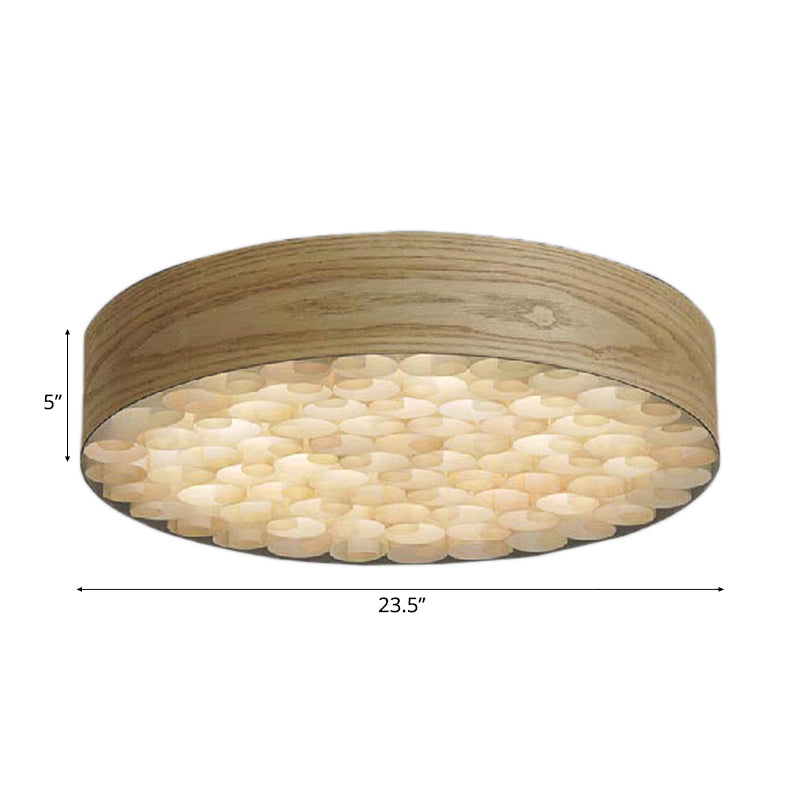 Contemporary Chinese Single Light Ceiling Lamp with Wood Shade Beige Round Flush Mount Light Fixture for Living Room Clearhalo 'Ceiling Lights' 'Close To Ceiling Lights' 'Close to ceiling' 'Flush mount' Lighting' 106144