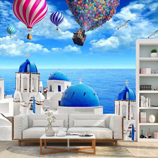 Balloon and Castle Mural Wallpaper Natural Scene Wall Covering, Custom Size Available Clearhalo 'Wall Decor' 'Wall Mural' 1061450