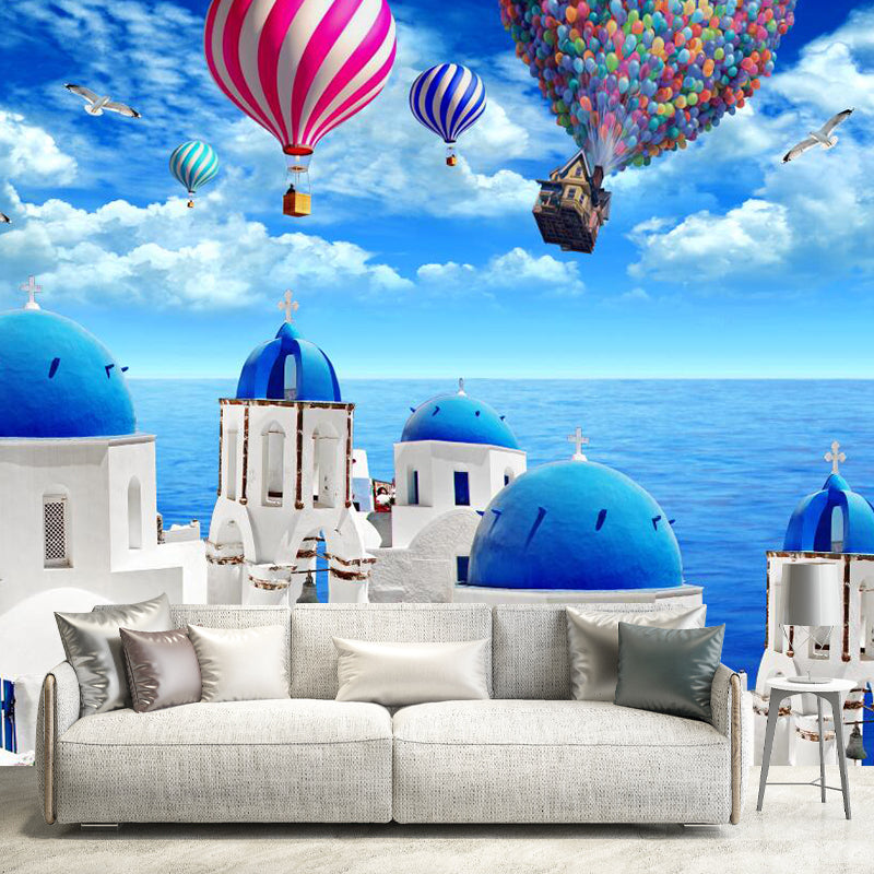 Balloon and Castle Mural Wallpaper Natural Scene Wall Covering, Custom Size Available Clearhalo 'Wall Decor' 'Wall Mural' 1061451