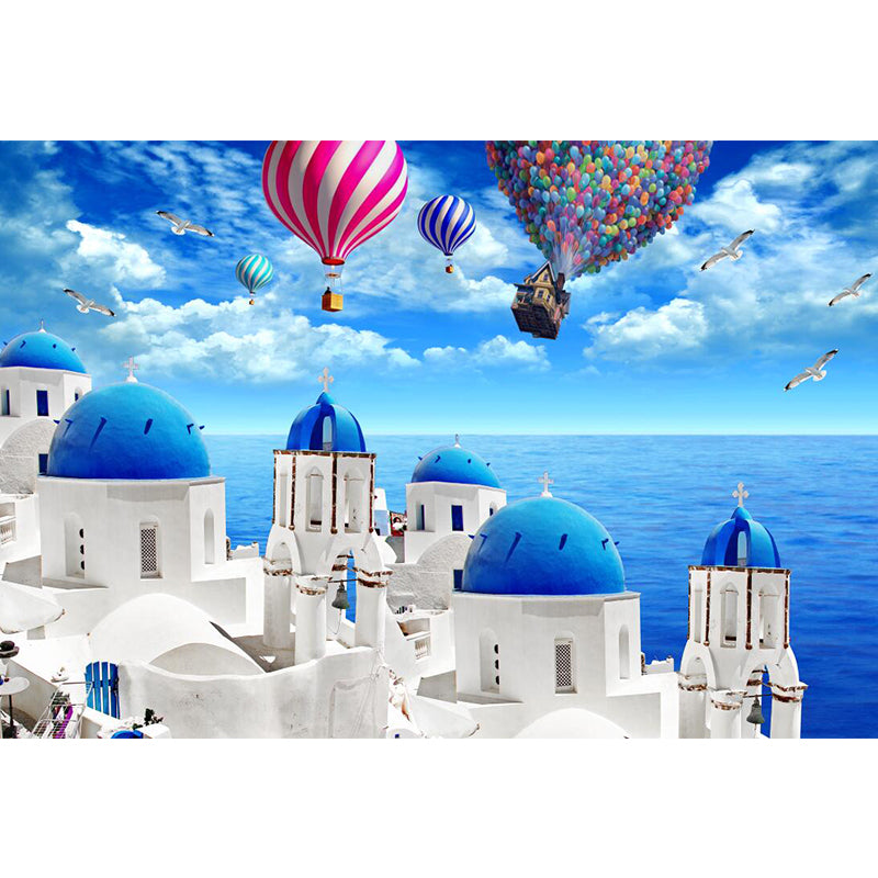 Balloon and Castle Mural Wallpaper Natural Scene Wall Covering, Custom Size Available Clearhalo 'Wall Decor' 'Wall Mural' 1061452