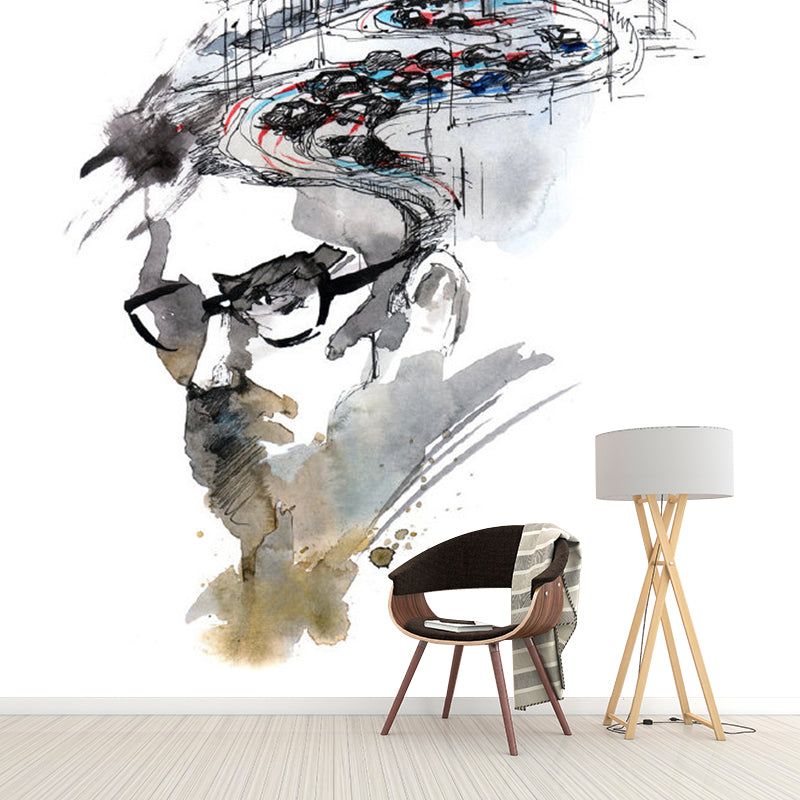 Big Urban Scenery Wall Mural for Bar Decoration Glasses Wall Covering in Black and White, Moisture-Resistant Clearhalo 'Wall Decor' 'Wall Mural' 1061488