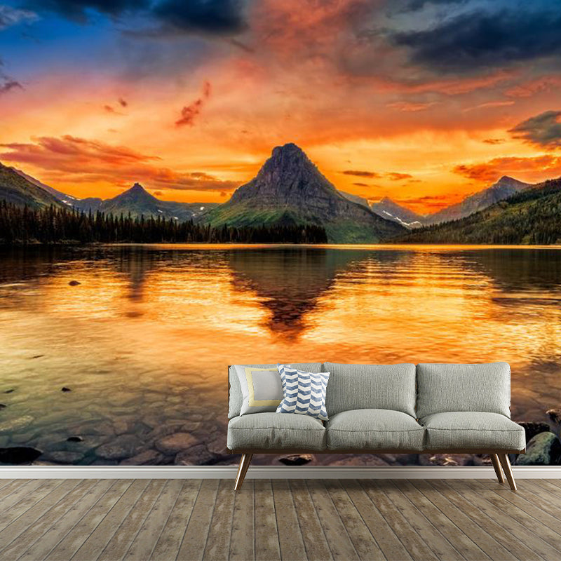 Whole Photography Contemporary Wall Art for Accent Wall with Mountain and Lake Design in Orange and Blue Clearhalo 'Wall Decor' 'Wall Mural' 1061493