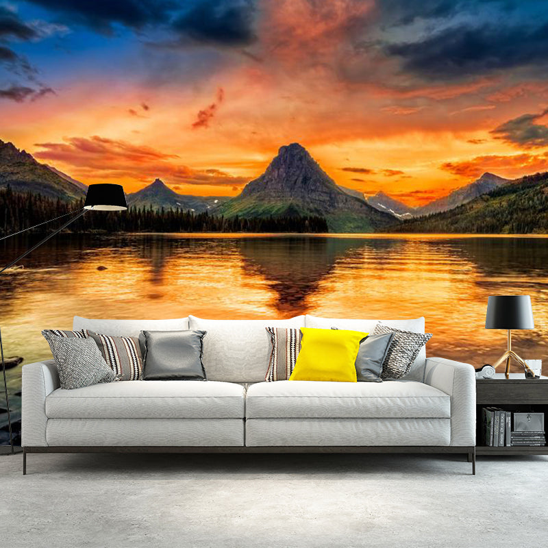 Whole Photography Contemporary Wall Art for Accent Wall with Mountain and Lake Design in Orange and Blue Clearhalo 'Wall Decor' 'Wall Mural' 1061494