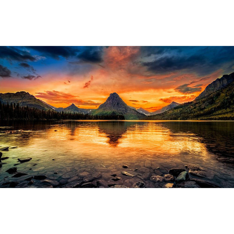 Whole Photography Contemporary Wall Art for Accent Wall with Mountain and Lake Design in Orange and Blue Clearhalo 'Wall Decor' 'Wall Mural' 1061495