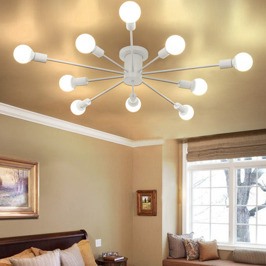 Nordic Metal Sputnik Ceiling Flush Mount Light 5/10 Lights White/Black Bedroom Semi Flush Ceiling Light 10 White A Clearhalo 'Ceiling Lights' 'Close To Ceiling Lights' 'Close to ceiling' 'Semi-flushmount' Lighting' 106151