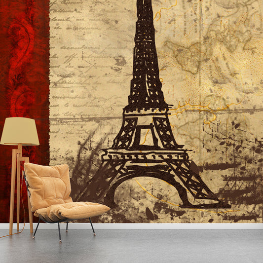 Big Illustration Eiffel Tower Mural for Home Decoration in Red and Brown, Made to Measure Clearhalo 'Wall Decor' 'Wall Mural' 1061529