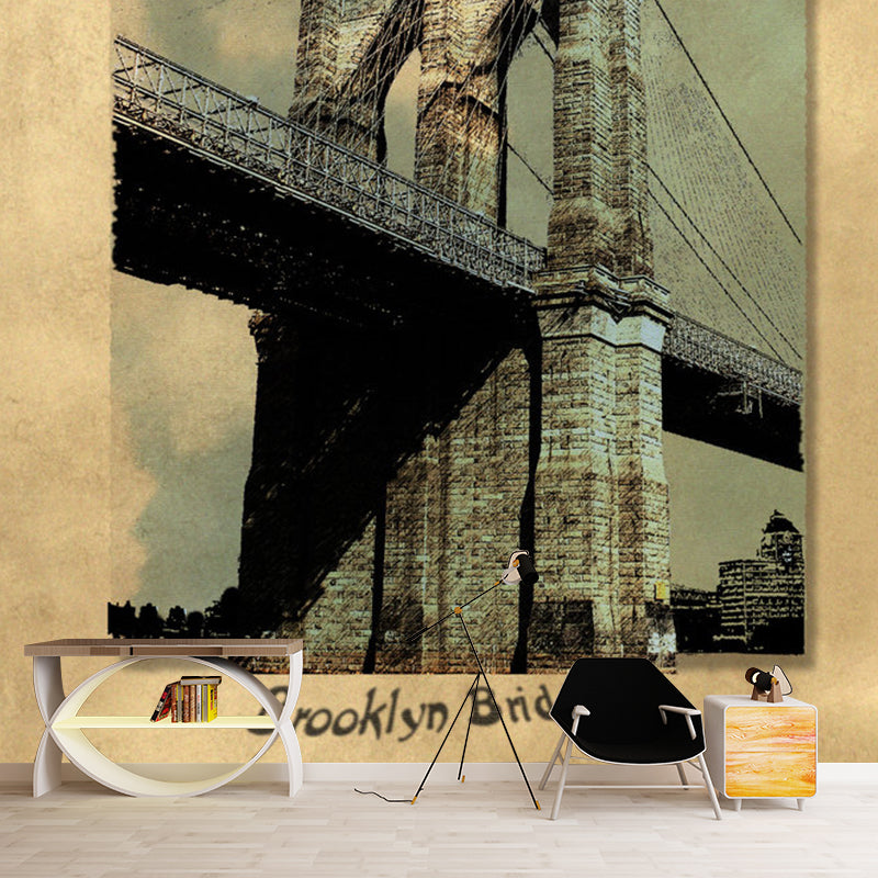 Big Nostalgic Mural Wallpaper in Brown Lake Lin Bridge Wall Covering, Custom-Printed Clearhalo 'Wall Decor' 'Wall Mural' 1061539