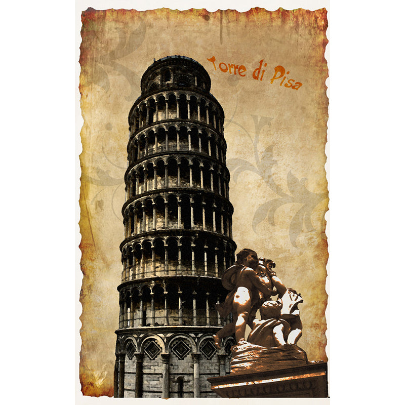 Black and Brown Retro Mural Extra Large Pisa Tower Wall Covering for Coffee Shop Decoration Clearhalo 'Wall Decor' 'Wall Mural' 1061545