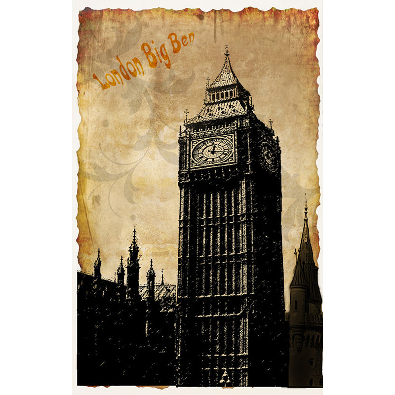 Stain-Resistant London Big Ben Mural Customized Size Wall Art for Home Decoration Clearhalo 'Wall Decor' 'Wall Mural' 1061550