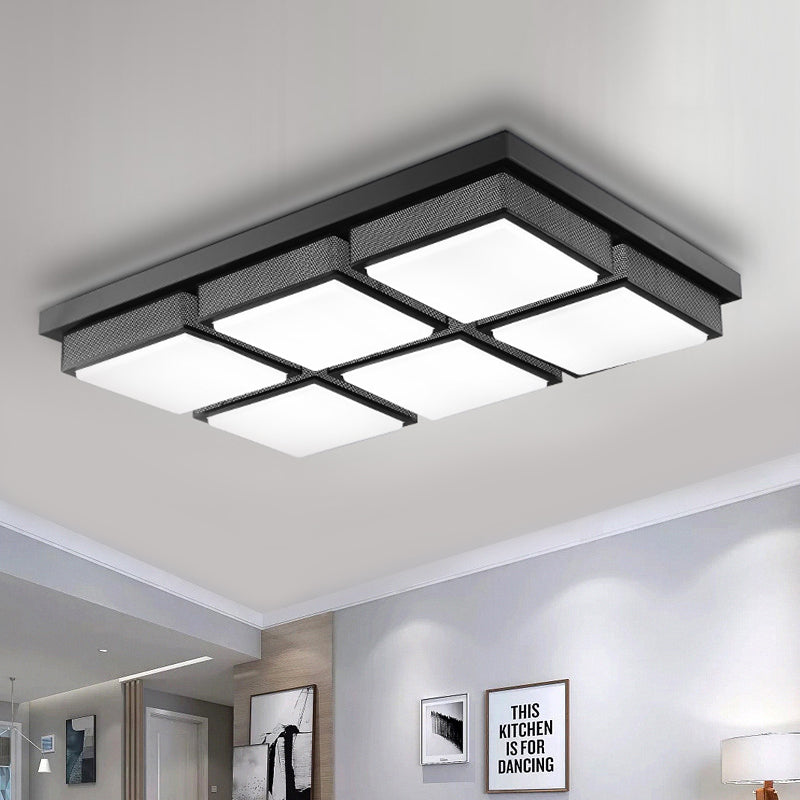 Contemporary Square/Rectangle Flush Mount Light Acrylic 6/9 Lights Living Room Ceiling Lamp in Black/White, Warm/White Lighting 6 Black Clearhalo 'Ceiling Lights' 'Close To Ceiling Lights' 'Close to ceiling' 'Flush mount' Lighting' 1061587