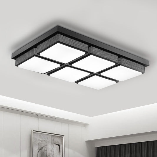 Contemporary Square/Rectangle Flush Mount Light Acrylic 6/9 Lights Living Room Ceiling Lamp in Black/White, Warm/White Lighting Clearhalo 'Ceiling Lights' 'Close To Ceiling Lights' 'Close to ceiling' 'Flush mount' Lighting' 1061588