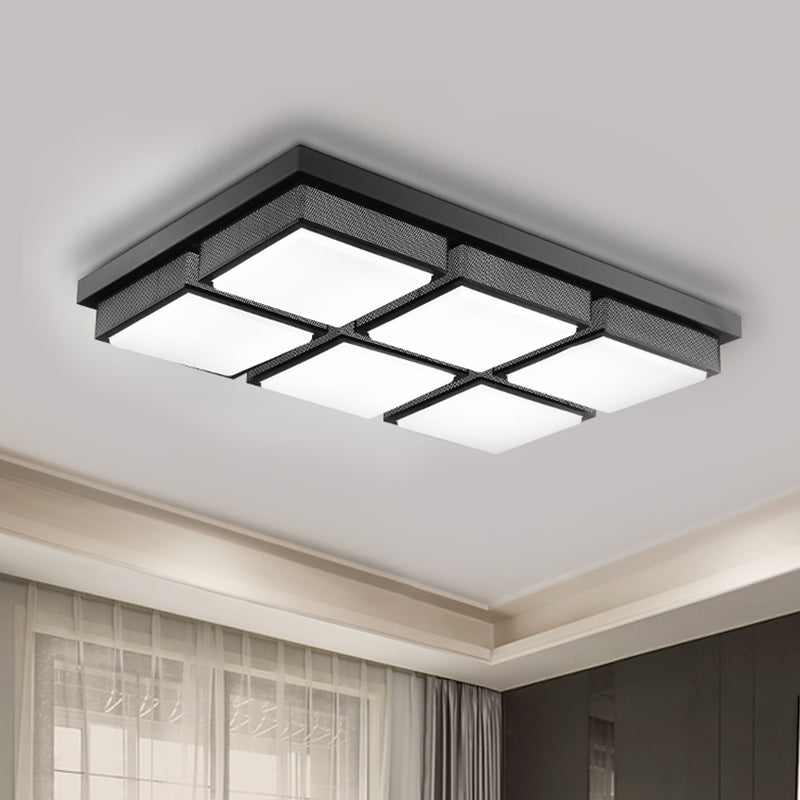 Contemporary Square/Rectangle Flush Mount Light Acrylic 6/9 Lights Living Room Ceiling Lamp in Black/White, Warm/White Lighting Clearhalo 'Ceiling Lights' 'Close To Ceiling Lights' 'Close to ceiling' 'Flush mount' Lighting' 1061589