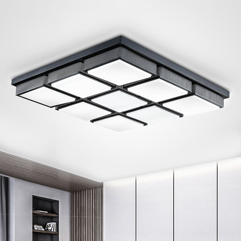 Contemporary Square/Rectangle Flush Mount Light Acrylic 6/9 Lights Living Room Ceiling Lamp in Black/White, Warm/White Lighting 9 Black Clearhalo 'Ceiling Lights' 'Close To Ceiling Lights' 'Close to ceiling' 'Flush mount' Lighting' 1061592