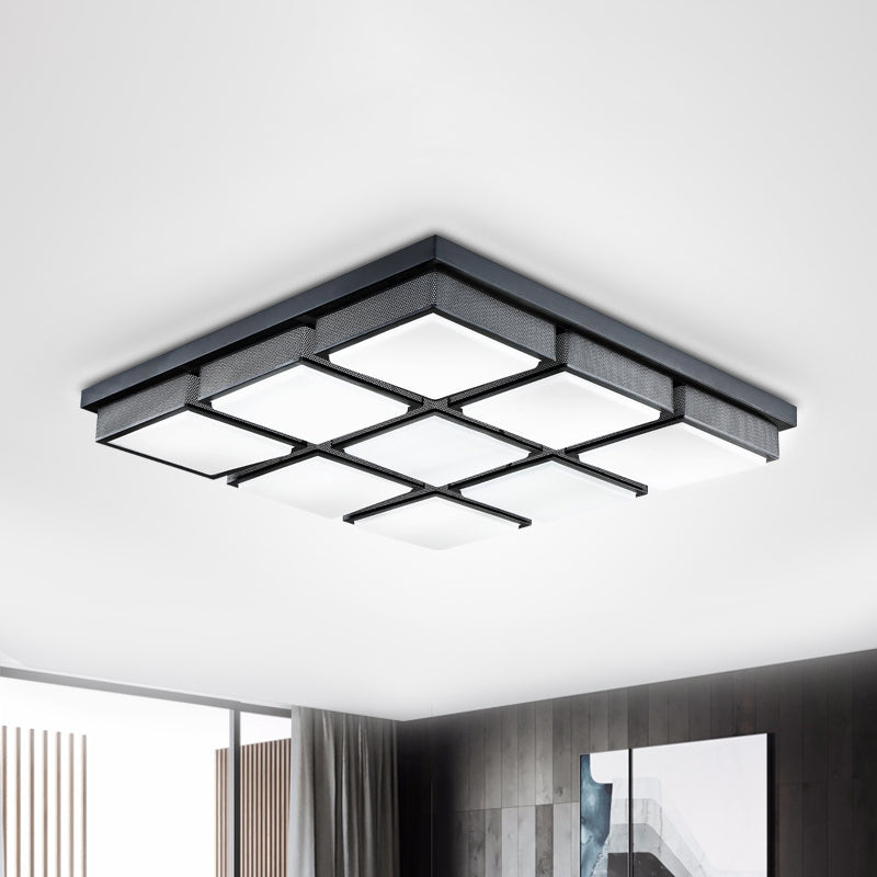 Contemporary Square/Rectangle Flush Mount Light Acrylic 6/9 Lights Living Room Ceiling Lamp in Black/White, Warm/White Lighting Clearhalo 'Ceiling Lights' 'Close To Ceiling Lights' 'Close to ceiling' 'Flush mount' Lighting' 1061593