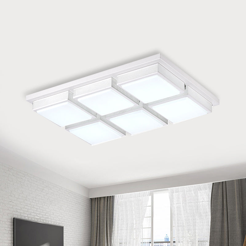 Contemporary Square/Rectangle Flush Mount Light Acrylic 6/9 Lights Living Room Ceiling Lamp in Black/White, Warm/White Lighting 6 White Clearhalo 'Ceiling Lights' 'Close To Ceiling Lights' 'Close to ceiling' 'Flush mount' Lighting' 1061597