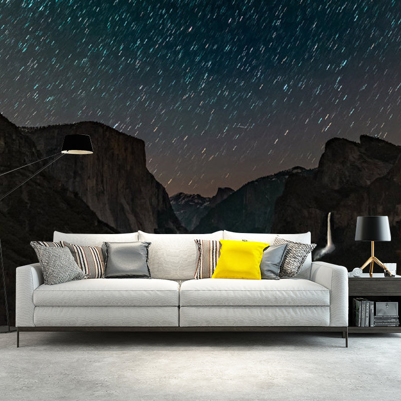 Starry Sky and Mountain Mural Wallpaper for Bedroom Decor Contemporary Wall Art, Made to Measure Blue Clearhalo 'Wall Decor' 'Wall Mural' 1061770