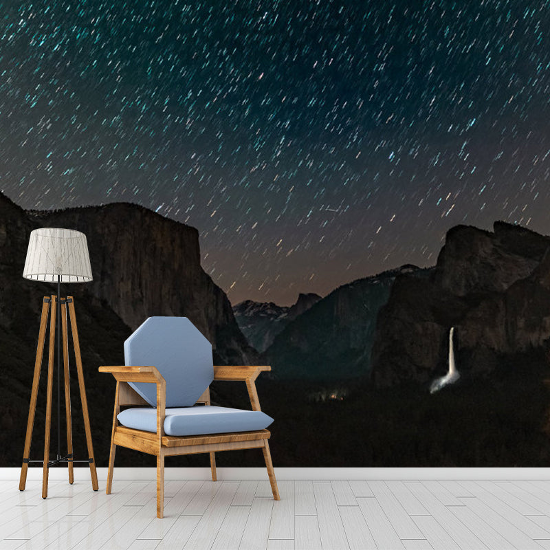 Starry Sky and Mountain Mural Wallpaper for Bedroom Decor Contemporary Wall Art, Made to Measure Clearhalo 'Wall Decor' 'Wall Mural' 1061771