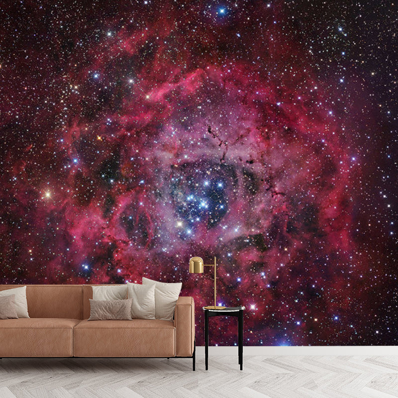 Water-Resistant Nebula Wall Mural Decal Custom-Printed Nordic Wall Covering for Ceiling Decoration Red Clearhalo 'Wall Decor' 'Wall Mural' 1061835