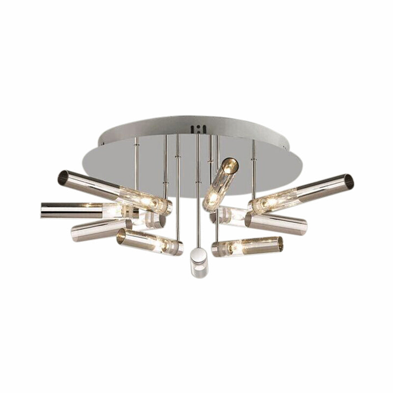 Modern Sputnik Semi Flush Light Stainless Steel 9/21 Lights Dining Room Ceiling Light Fixture with Tube Shade in Silver Clearhalo 'Ceiling Lights' 'Close To Ceiling Lights' 'Close to ceiling' 'Semi-flushmount' Lighting' 106193