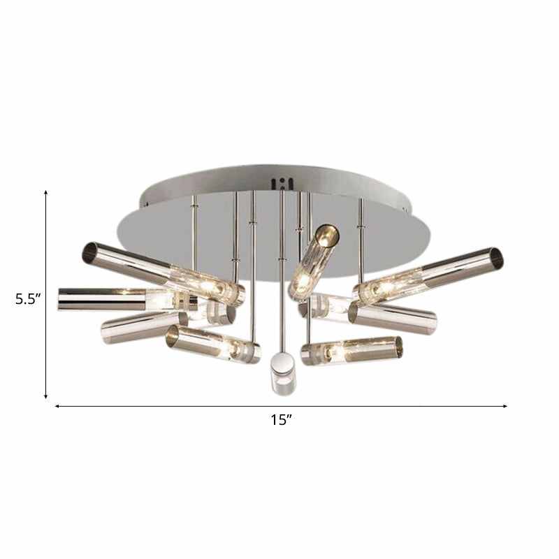 Modern Sputnik Semi Flush Light Stainless Steel 9/21 Lights Dining Room Ceiling Light Fixture with Tube Shade in Silver Clearhalo 'Ceiling Lights' 'Close To Ceiling Lights' 'Close to ceiling' 'Semi-flushmount' Lighting' 106196