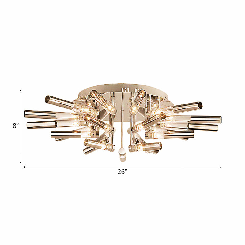 Modern Sputnik Semi Flush Light Stainless Steel 9/21 Lights Dining Room Ceiling Light Fixture with Tube Shade in Silver Clearhalo 'Ceiling Lights' 'Close To Ceiling Lights' 'Close to ceiling' 'Semi-flushmount' Lighting' 106197