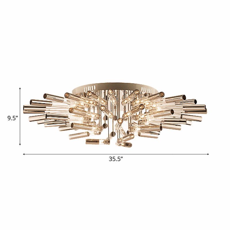 Modern Sputnik Semi Flush Light Stainless Steel 9/21 Lights Dining Room Ceiling Light Fixture with Tube Shade in Silver Clearhalo 'Ceiling Lights' 'Close To Ceiling Lights' 'Close to ceiling' 'Semi-flushmount' Lighting' 106198