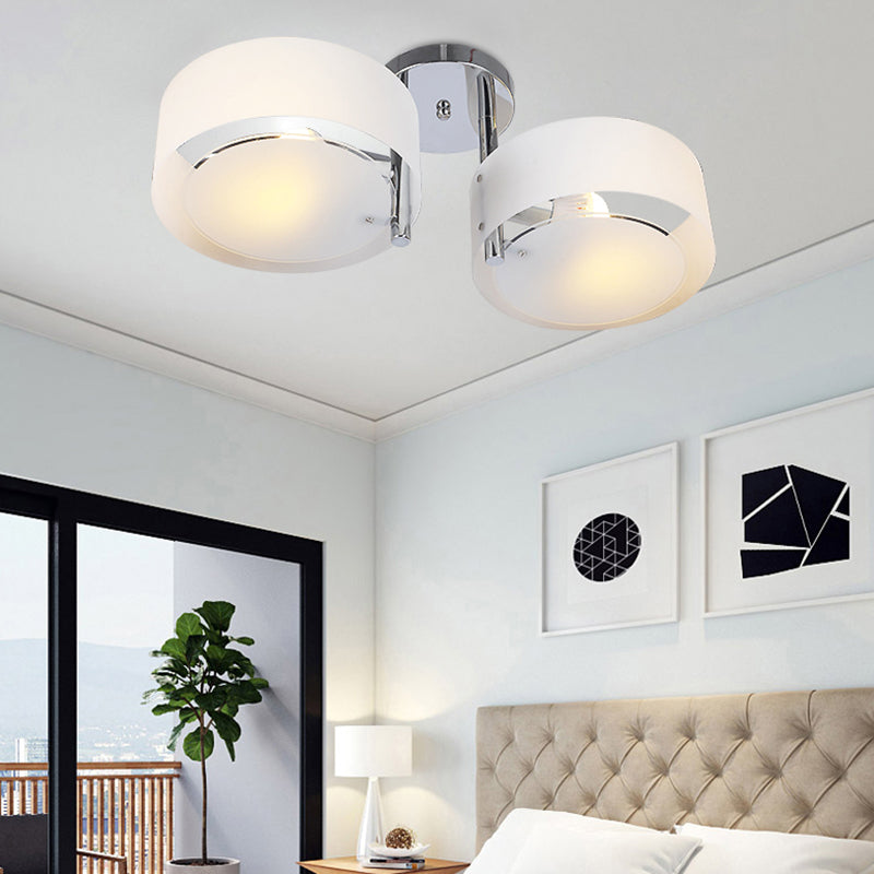 1/2/3 Lights Living Room Semi Flush Ceiling Light Fixture with Drum Acrylic Shade Silver Ceiling Light Fixture Clearhalo 'Ceiling Lights' 'Close To Ceiling Lights' 'Close to ceiling' 'Semi-flushmount' Lighting' 106199