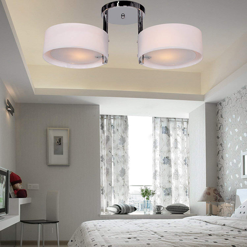 1/2/3 Lights Living Room Semi Flush Ceiling Light Fixture with Drum Acrylic Shade Silver Ceiling Light Fixture 2 Silver Clearhalo 'Ceiling Lights' 'Close To Ceiling Lights' 'Close to ceiling' 'Semi-flushmount' Lighting' 106200