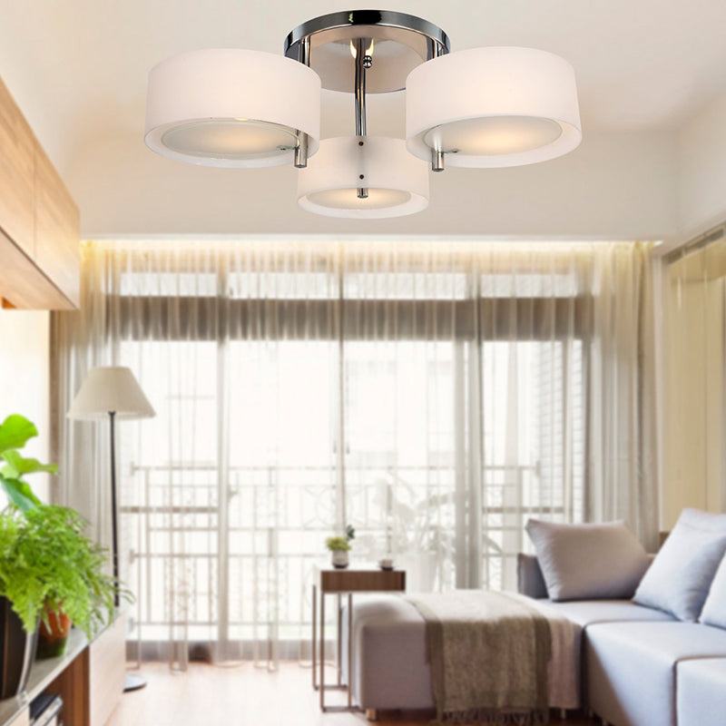 1/2/3 Lights Living Room Semi Flush Ceiling Light Fixture with Drum Acrylic Shade Silver Ceiling Light Fixture 3 Silver Clearhalo 'Ceiling Lights' 'Close To Ceiling Lights' 'Close to ceiling' 'Semi-flushmount' Lighting' 106203