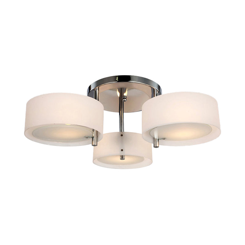 1/2/3 Lights Living Room Semi Flush Ceiling Light Fixture with Drum Acrylic Shade Silver Ceiling Light Fixture Clearhalo 'Ceiling Lights' 'Close To Ceiling Lights' 'Close to ceiling' 'Semi-flushmount' Lighting' 106204